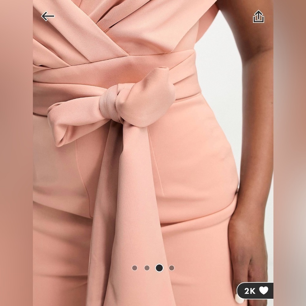 ASOS Petite Fallen Shoulder Scuba Jumpsuit in Blush - Picture 4 of 9